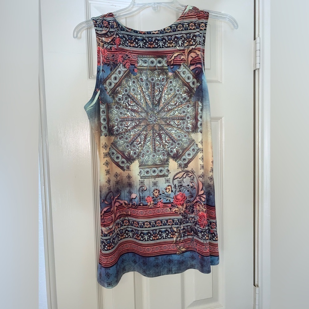 ONE WORLD SMALL POLY TANK SUMMER TOP BOHO HIPPIE GEOMETRIC - Picture 7 of 7